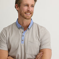 Medium Beige Pocketed Polo Collar Slim Fit Narrow Cut T-Shirt
