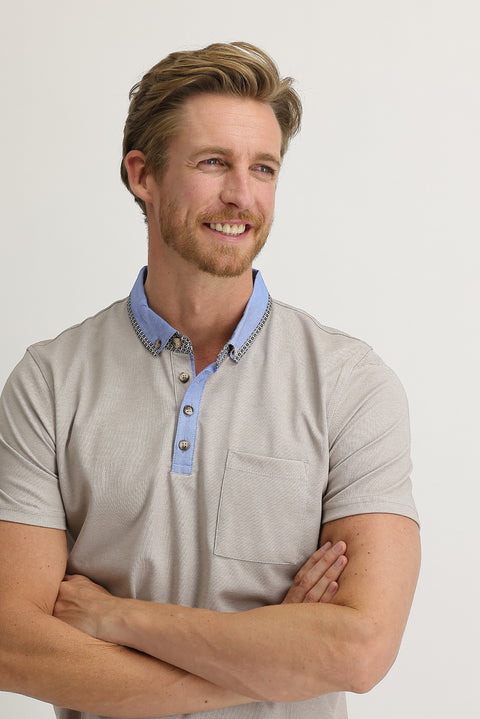 Medium Beige Pocketed Polo Collar Slim Fit Narrow Cut T-Shirt