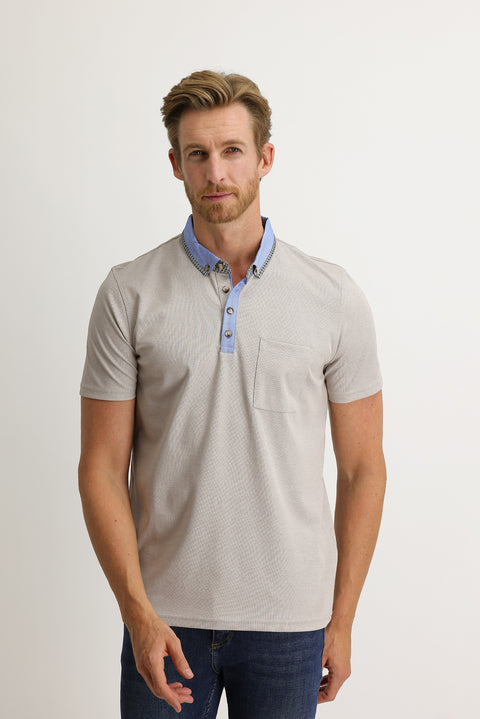 Medium Beige Pocketed Polo Collar Slim Fit Narrow Cut T-Shirt