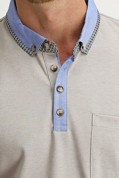 Medium Beige Pocketed Polo Collar Slim Fit Narrow Cut T-Shirt