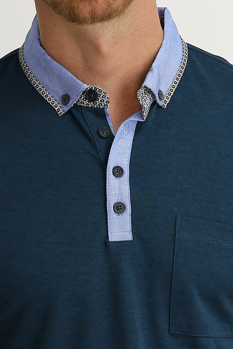 Emerald Green Pocketed Polo Shirt Slim Fit Narrow Cut Cotton T-Shirt