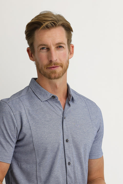 Medium Navy Half Italian Collar Slim Fit Narrow Cut Shirt T-shirt