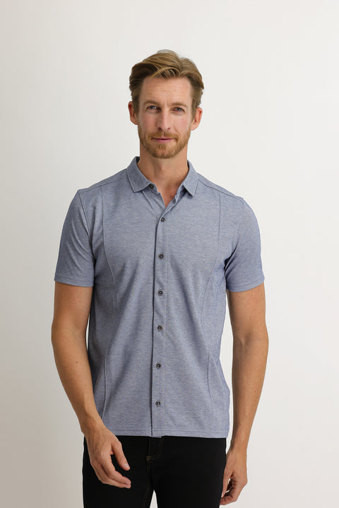 Medium Navy Half Italian Collar Slim Fit Narrow Cut Shirt T-shirt