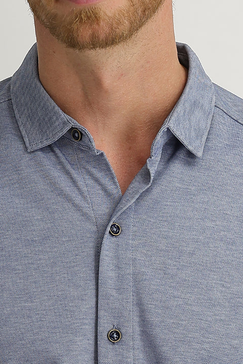 Medium Navy Half Italian Collar Slim Fit Narrow Cut Shirt T-shirt