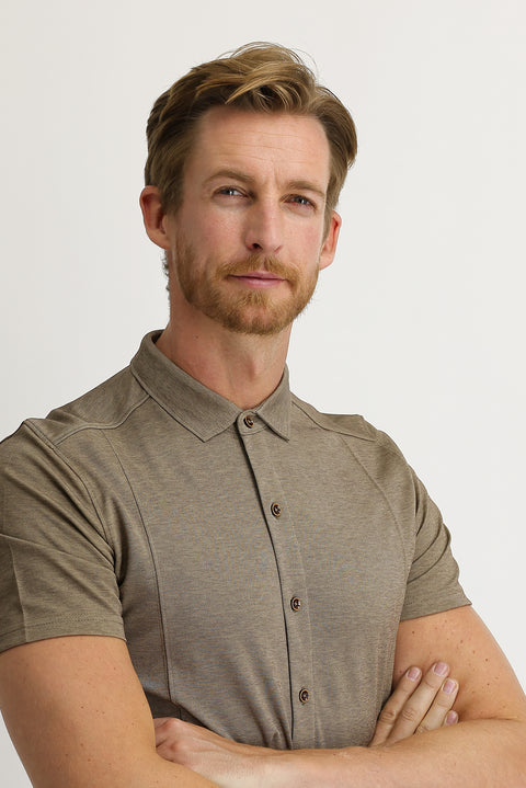 Medium Brown Half Italian Collar Slim Fit Narrow Cut Shirt T-shirt