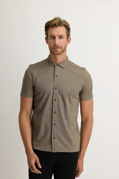 Medium Brown Half Italian Collar Slim Fit Narrow Cut Shirt T-shirt