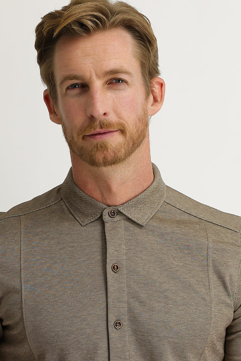 Medium Brown Half Italian Collar Slim Fit Narrow Cut Shirt T-shirt