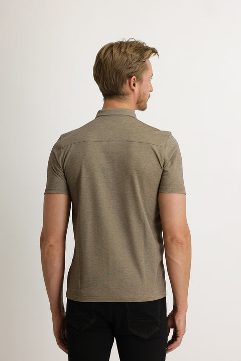Medium Brown Half Italian Collar Slim Fit Narrow Cut Shirt T-shirt