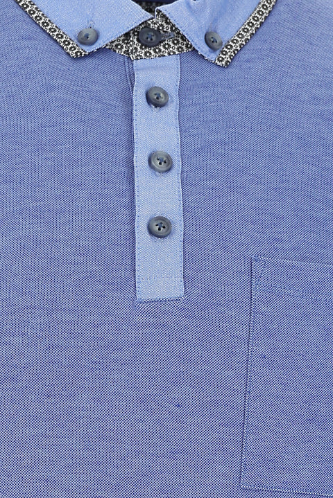 Saks Mavi Polo Yaka Slim Fit Dar Kesim Tişört