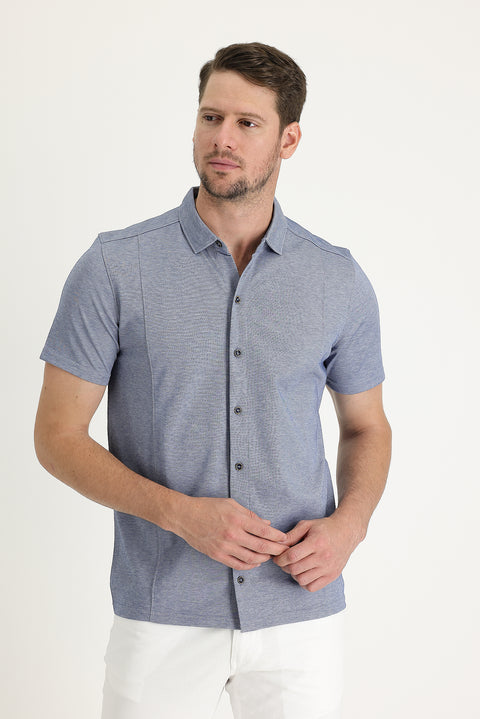 Medium Navy Half Italian Collar Slim Fit T-shirt