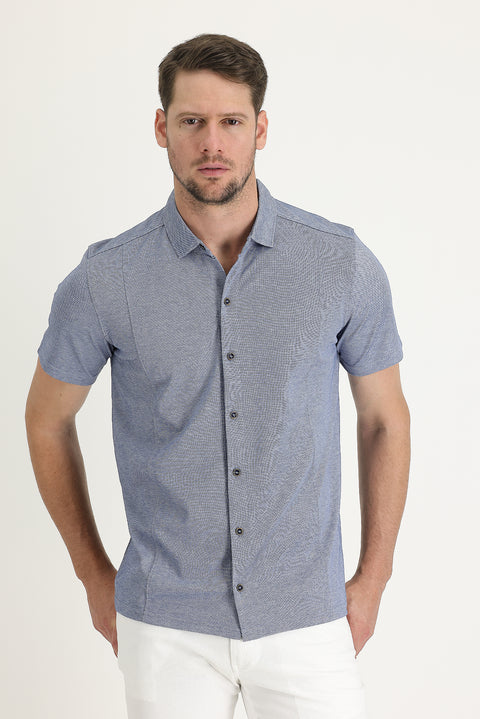 Medium Navy Half Italian Collar Slim Fit T-shirt