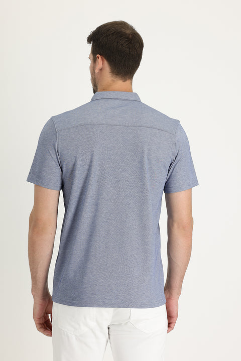 Medium Navy Half Italian Collar Slim Fit T-shirt