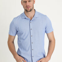 Blue Half-Italian Collar Slim Fit T-shirt