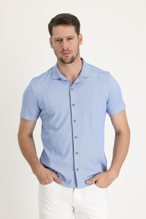 Blue Half-Italian Collar Slim Fit T-shirt