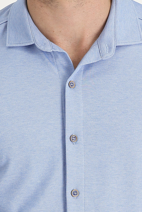 Blue Half-Italian Collar Slim Fit T-shirt