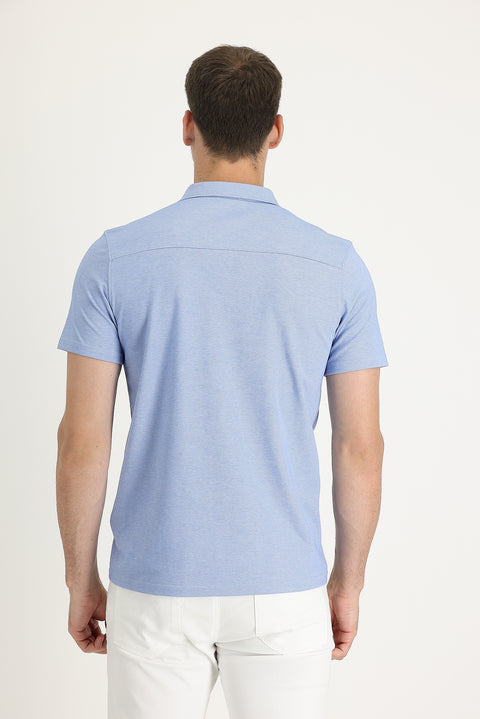 Blue Half-Italian Collar Slim Fit T-shirt