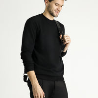 Black Crew Neck Regular Fit Seasonal 2-Thread Cotton Sweatshirt