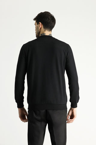  Siyah Bisiklet Yaka Regular Fit Mevsimlik 2 İplik Pamuklu Sweatshirt