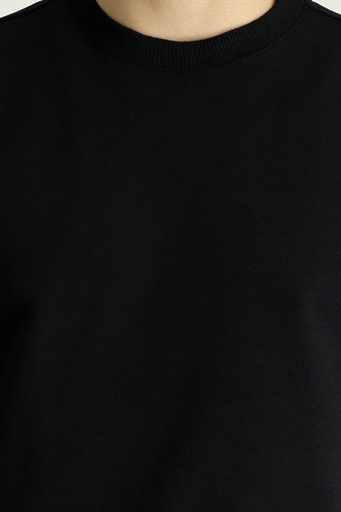 Black Crew Neck Regular Fit Seasonal 2-Thread Cotton Sweatshirt