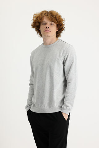  Orta Gri Melanj Bisiklet Yaka Regular Fit Mevsimlik 2 İplik Pamuklu Sweatshirt