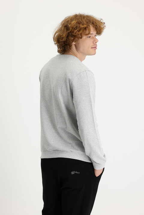 Medium Grey Melange Crew Neck Regular Fit Seasonal 2-Thread Cotton Sweatshirt