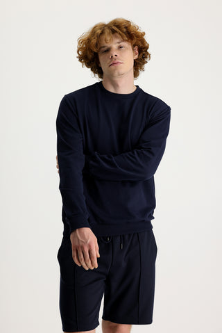  Orta Lacivert Bisiklet Yaka Regular Fit Mevsimlik 2 İplik Pamuklu Sweatshirt