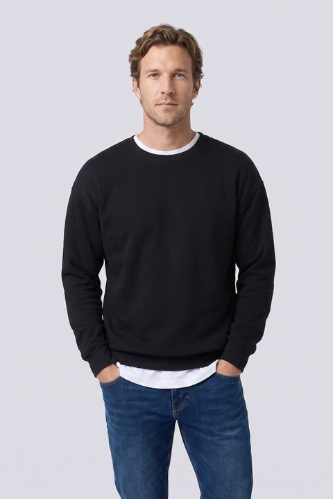 Siyah Bisiklet Yaka Oversize Pamuklu Sweatshirt
