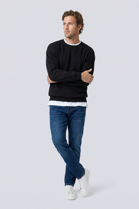Siyah Bisiklet Yaka Oversize Pamuklu Sweatshirt
