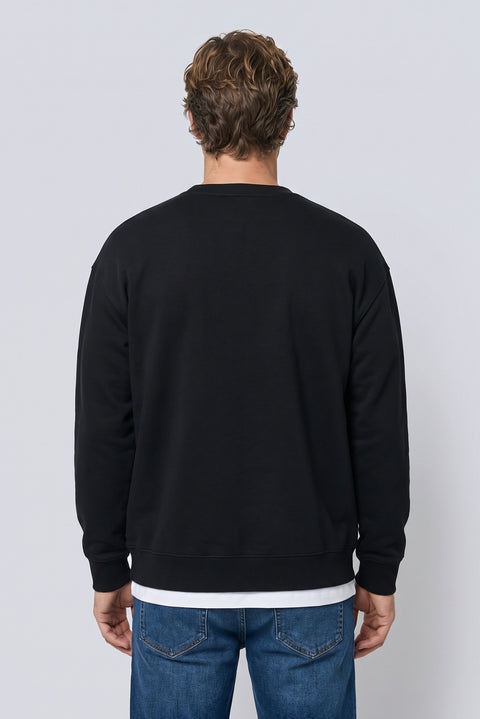 Siyah Bisiklet Yaka Oversize Pamuklu Sweatshirt