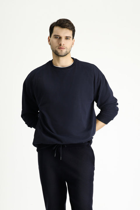 Medium Navy Crew Neck Oversize Cotton Sweatshirt