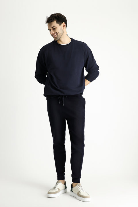 Medium Navy Crew Neck Oversize Cotton Sweatshirt