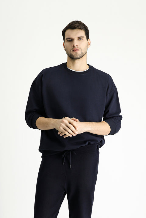 Medium Navy Crew Neck Oversize Cotton Sweatshirt