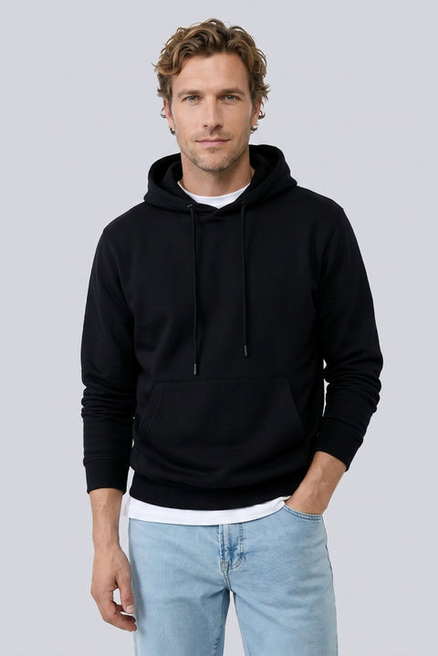 Siyah Regular Fit Kapüşonlu Pamuklu Sweatshirt