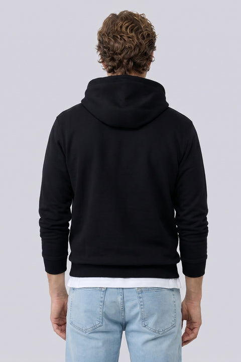 Siyah Regular Fit Kapüşonlu Pamuklu Sweatshirt