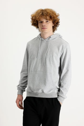  Orta Gri Melanj Regular Fit Kapüşonlu Pamuklu Sweatshirt