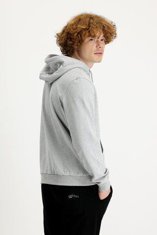  Orta Gri Melanj Regular Fit Kapüşonlu Pamuklu Sweatshirt