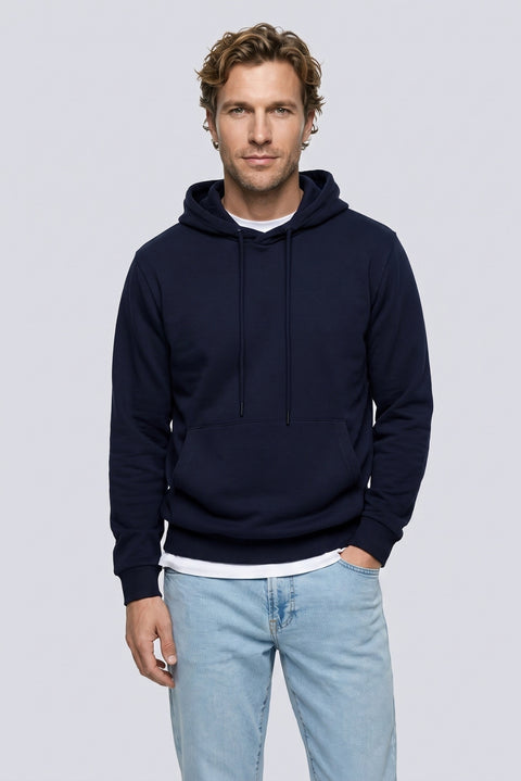 Orta Lacivert Regular Fit Kapüşonlu Pamuklu Sweatshirt