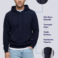 Orta Lacivert Regular Fit Kapüşonlu Pamuklu Sweatshirt
