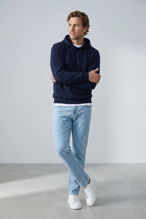Orta Lacivert Regular Fit Kapüşonlu Pamuklu Sweatshirt