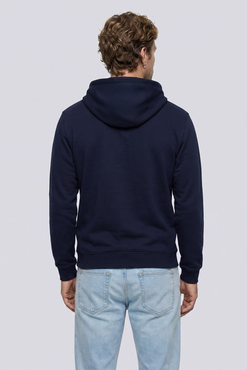 Orta Lacivert Regular Fit Kapüşonlu Pamuklu Sweatshirt