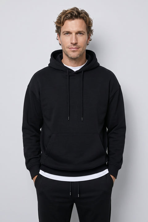 Black Hooded Oversize Cotton Sweatshirt