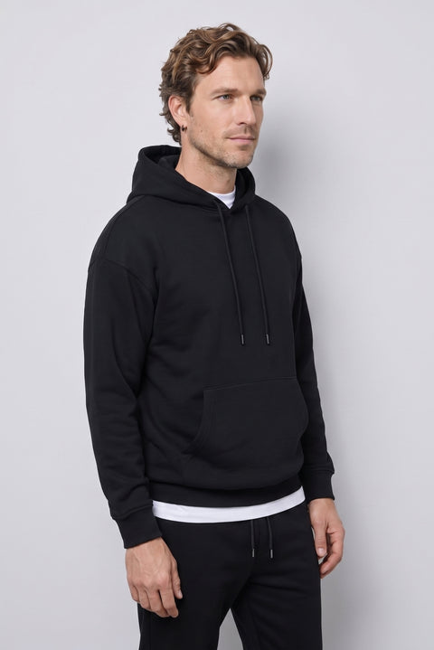 Black Hooded Oversize Cotton Sweatshirt
