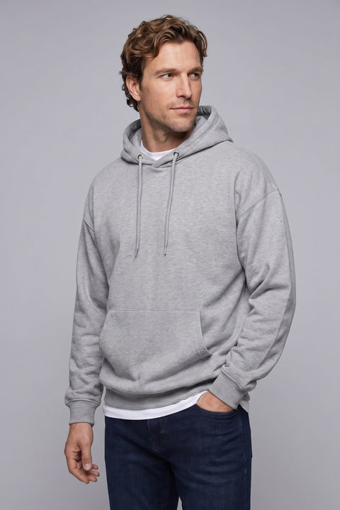 Light Grey Melange Hooded Oversize Cotton Sweatshirt
