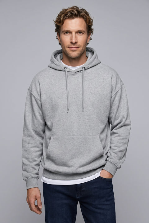 Light Grey Melange Hooded Oversize Cotton Sweatshirt