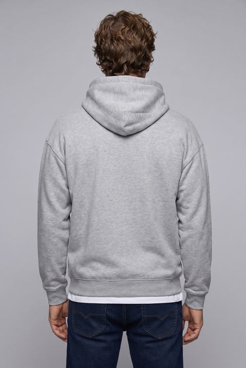 Light Grey Melange Hooded Oversize Cotton Sweatshirt