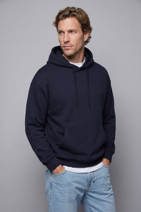 Orta Lacivert Kapüşonlu Oversize Pamuklu Sweatshirt