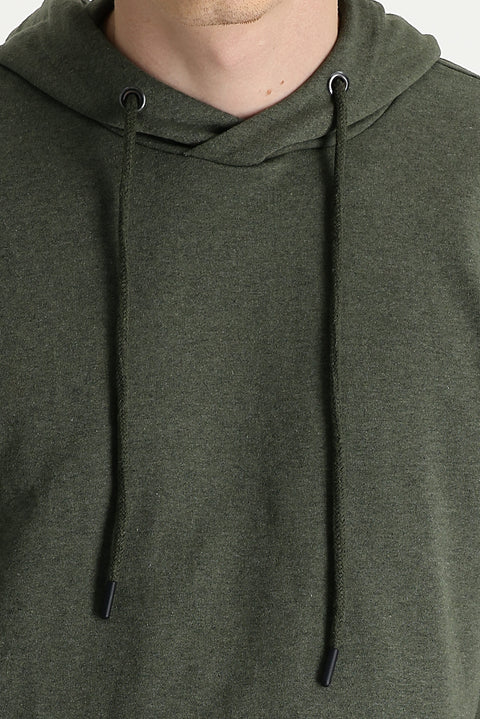 Orta Haki Kapüşonlu Oversize Pamuklu Sweatshirt