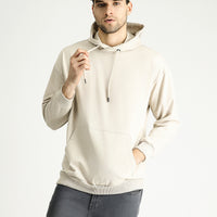 Açık Vizon Kapüşonlu Oversize Pamuklu Sweatshirt
