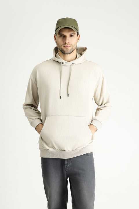 Açık Vizon Kapüşonlu Oversize Pamuklu Sweatshirt