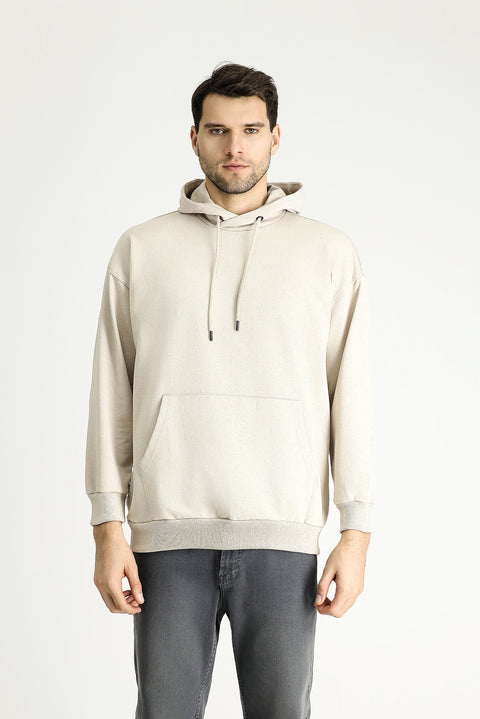 Açık Vizon Kapüşonlu Oversize Pamuklu Sweatshirt